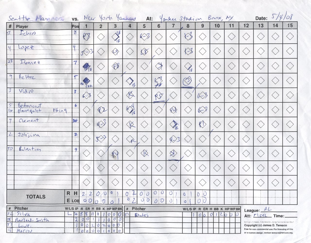 Seattle Mariners vs. New York Yankees, Yankee Stadium, Bronx, New York