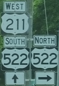 North/east end of US 211/US 522 concurrency in VA
