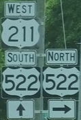 North/east end of US 211/US 522 concurrency in VA