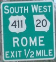 US 41/US 411 split near Cartersville, GA